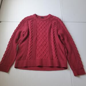 Talbots Sweater Womens Large Pink 100% Cotton Cable Knit Crew Neck Pullover
